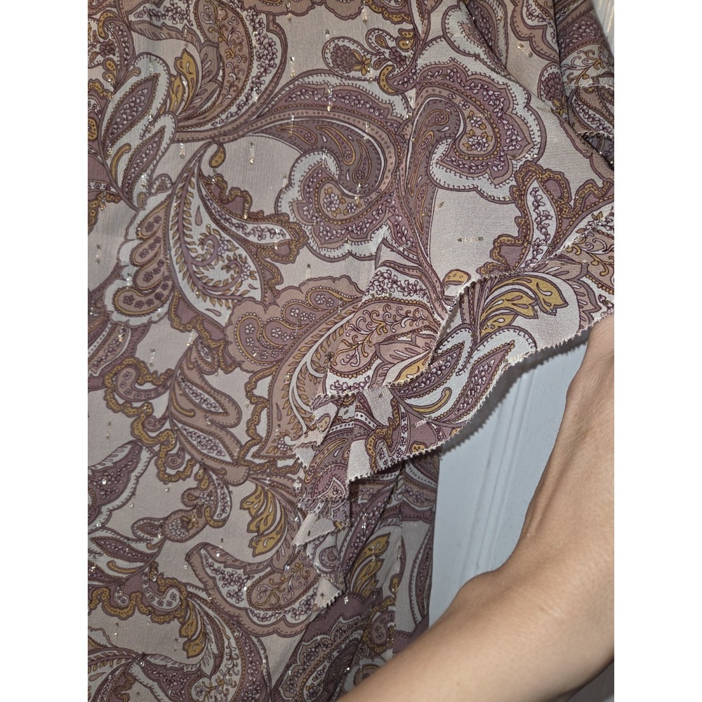 NWT Intermix Carolina Silk Chiffon Ruffle Blouse Paisley Gold Metallic Thread. S - Picture 6 of 8
